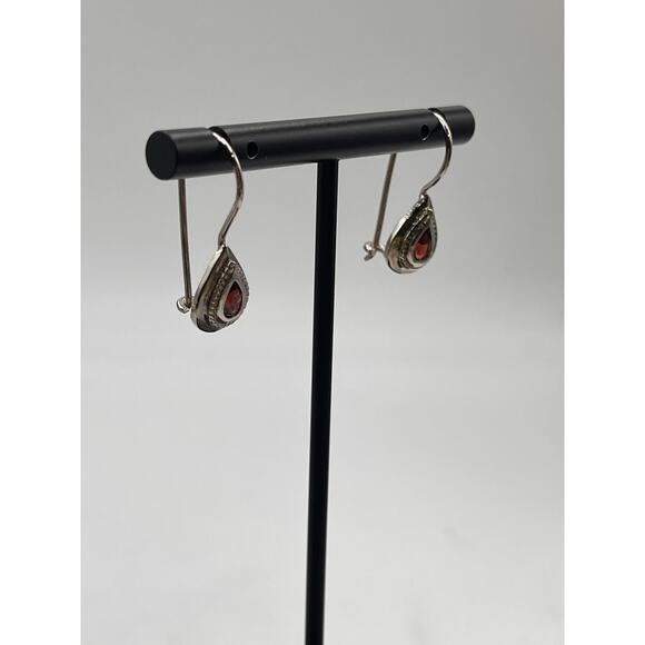 CW Charles Winston Teardrop Garnet and Sterling Silver Drop Earrings - Picture 3 of 9